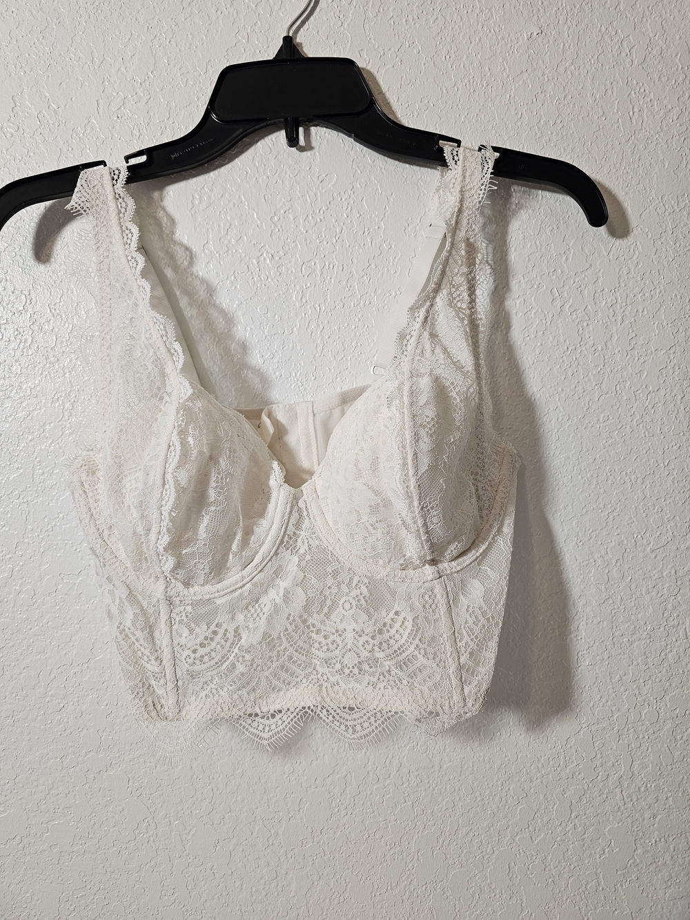 Victoria's Secret Dream Angels Ivory Floral Lace Longline Underwire Bra 38B